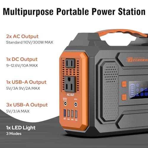 Portable Solar Generator, 300W Portable Power Station with Foldable 60W Solar Panel, 110V Pure Sine Wave 280Wh Lithium Battery Pack with USB DC AC Outlet for Home Use RV Van Outdoor Camping-Orange