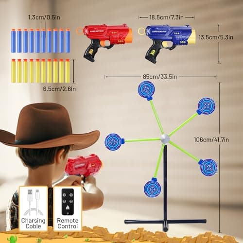 2-Player Shooting Game Toy,Foam Dart Toy Gun with Auto Reset Rotating Shooting Target,Ideal Gift for Kids Ages 4, 5, 6, 7, 8,9,10+