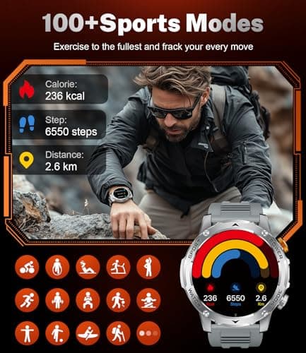 Military Smart Watch for Men 1000 mAh Battery/3 Bands/Flashlight,1.75'' HD Display Smart Watch with Call,IP68 Waterproof Fitness Tracker with Heart Rate,Sleep Monitor,100+ Sport Modes,for iOS Android