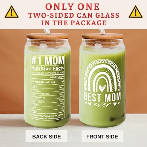 Gifts for Mom from Daughter Son - Birthday, Mothers Day, Christmas Mom Gifts for Wife, Her - Gift Ideas for Mama, Mother - Gift for New Moms, Mothers - 16 Oz 2-sided Can Glass