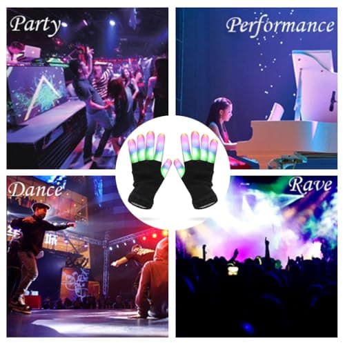 Luwint LED Light Up Rave Gloves for Adults & Teens, Flashing Party Accessories Gift Ideas​ for Halloween Christmas Dance