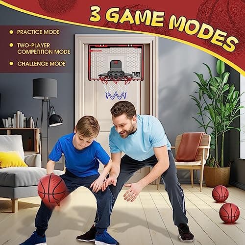 HopeRock Indoor Basketball Hoop for Kids, Over The Door Mini Basketball Hoops, with LED Light, Scoreboard, Birthday Toys Gifts for 5 6 7 8 9 10 11 12+ Year Old Boys