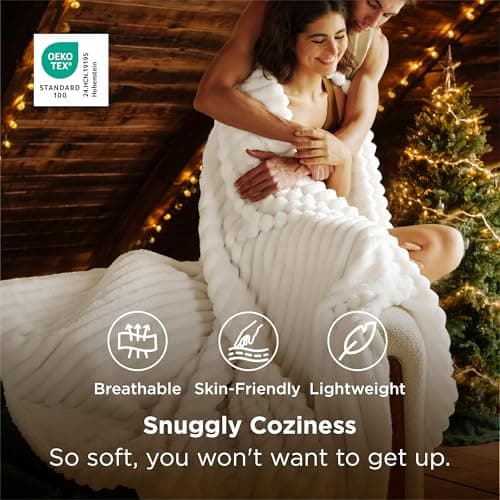 Bedsure GentleSoft White Throw Blanket for Couch - Cozy Blanket for Women, Cute Fleece Throws for Girls, Teacher Gifts Birthday Gifts for Women Men Mom, Room Home Dorm Decor, Off White, 50x60 Inches