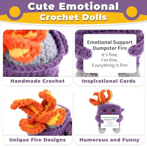 Appreciation Gifts for Her Emotional Dumpster Crochet Fire, Knitting Dumpster Doll, Funny Cheer Up Gag Gifts for Friends Birthday (Purple)