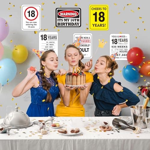 WERNNSAI 18th Birthday Party Decorations - 9PCS Wall Signs Funny Tags for Teens 18 Years Old Party Decor 18th Party Banner Table Centerpieces Door Wall Windows Signs Picture Props for Boys Girls