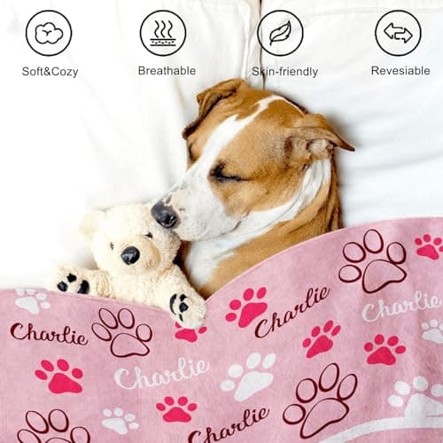 Personalized Dog Blanket, Customized Pet Blankets with Name Picture, Throw Blanket for Small Medium Large Dog Puppy Cat