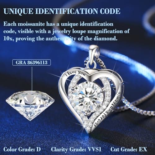 Moissanite Necklace for Women, 1-3 Carat Heart Pendant Necklace, 925 Sterling Silver, Anniversary Present for Wife, Women, Birthday Gifts for Wife, Jewelry Gifts for Christmas, Valentine's Day