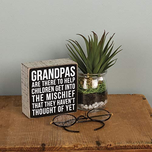 Primitives by Kathy 27218 Pinstripe Trimmed Box Sign, Grandpas, Wood, Small, black/white