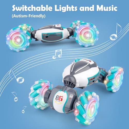 PREPOP Gesture Sensing RC Stunt Car, Birthday for Age 6 7 8-12 13+ Year Old Boys - Cool Toys for Kids, Hand Controlled Remote Control Twist Vehicle with Lights & Music, 4WD Rotating