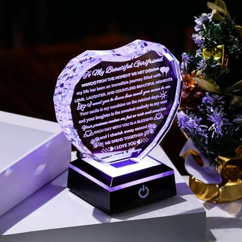 Gifts for Girlfriend with Colorful Base Girlfriend Anniversary Birthday Gifts from Boyfriend Crystal Heart Keepsake to My Girlfriend Romantic I Love You Gifts on Valentine Christmas