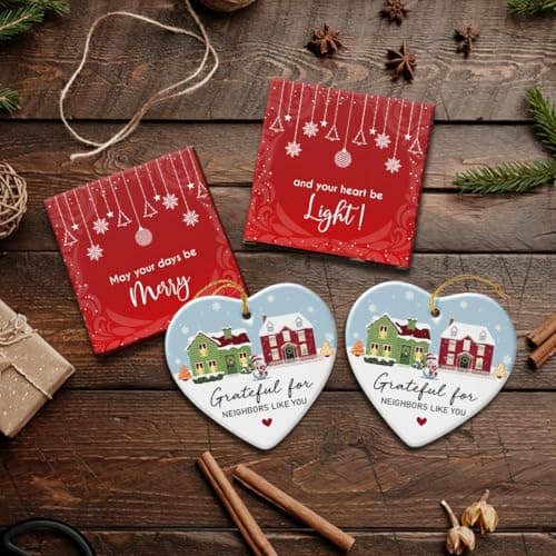 Neighbor Gifts Christmas Ornaments 2025 - Birthday Gifts for Neighbors, Friends, Women, Men, The Neighbors Favor, Christmas Tree Decorations Heart-Shaped Ceramic Ornament