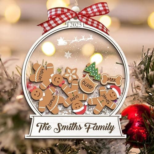 Personalized Christmas Ornaments 2025 - Snow Globe Personalized Ornaments for Family of 2,3,4,5,6,7,8,9,10 Members, Ginger Breads Custom Ornament Xmas Gift Idea