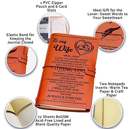 Wife Gifts from Husband, To My Wife Leather Journal, 140 Page Wife Refillable Writing Journal, Anniversary Wedding Christmas Gifts for Wife from Husband, Romantic Gifts for her