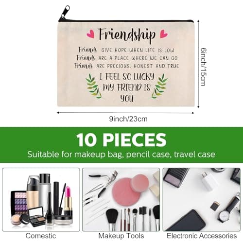 Saintrygo 10 Pieces Friendship Gifts for Women Good Friend Cosmetic Bags Funny Long Distance Friendship Makeup Bags Christmas Gift Travel Toiletry Makeup Zipper Pouch for BFF Soul Sister(Leaf Style)