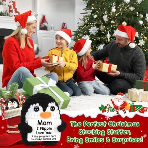 Birthday Gifts for Mom from Daughter Son, Handmade Crochet Mini Penguin Mom Gifts for Birthday Christmas Mama Mother in Law Bonus Step Mothers, Funny I Love You Mum Present Emotional Cute Decor