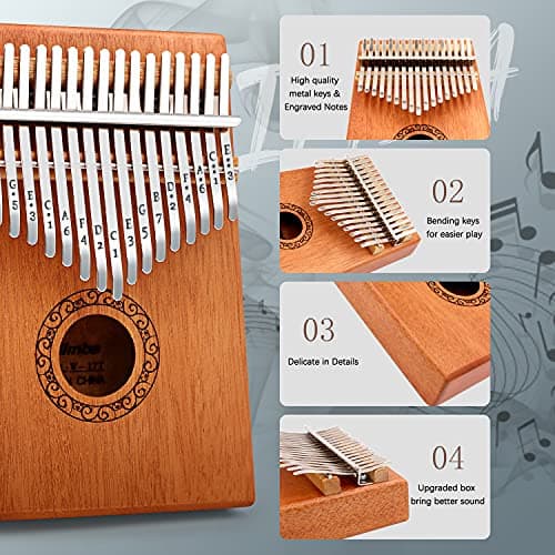 Kalimba Thumb Piano,YUNDIE Portable 17 Keys Mbira Finger Piano with Tune Hammer and Study Instruction,Musical Instruments Birthday Gift for Adult Beginners Professional(Brown)