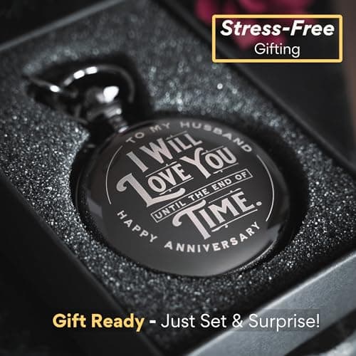 Anniversary Pocket Watch for Husband - Engraved Silver Stainless Steel - Meaningful Keepsake - Boxed and Ready to Give
