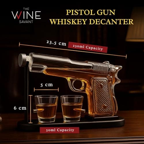 Gifts for Men Dad, 10.1 Oz Whiskey Gun Decanter Set + 2 Bullet Glasses - Unique Birthday Pistol Gift Ideas Daughter Son, Personalized Liquor Dispenser - Scotch Bourbon Vodka, Him, Brother Husband