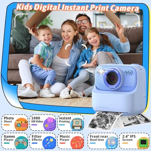 Kids Instant Digital Cameras for Boys and Girls, 1080P HD Dual-Lens Selfie Digital Camera with Print Paper & 32G Card, Christmas Birthday Gifts Toys for Toddler and Teenagers Age 3-16 Years Old