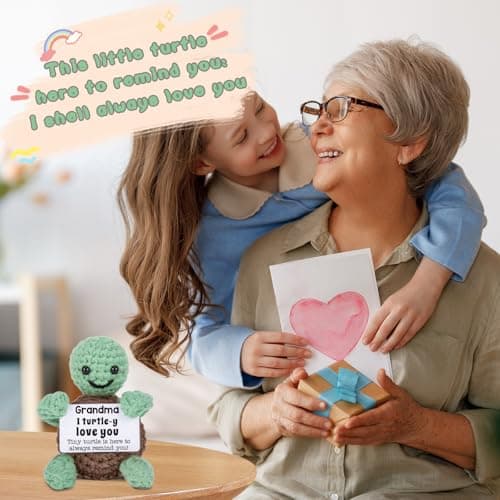 Mini Funny Turtle Grandma Gifts, Birthday Gifts for Grandma from Granddaughter Grandson Grandkids, Nana Gigi Love Small Cute Stuff Things, Handmade Emotional Positive Crochet Turtle