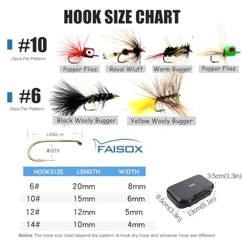 Fly Fishing Flies Assortment Kit Dry Wet Nyphms Tenkara Popper Streamer Woolly Bugger for Trout Bass Salmon Steelhead with Fly Box