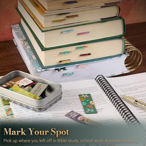 Christian Art Gifts Set of 6 Beloved Scripture Favorites with Abstract Scenic Bookmark Rectangular Folded Magnetic Pastel Design Inspirational Magnetic Bible Verse Bookmark, Size Small 2.3" x 0.8"