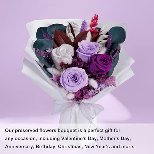 Flowers Gifts for Mom, Flower for Delivery, Preserved Roses Bouquets, Purple Roses, Birthday Gifts for Women, Mothers Day Flowers for Wife