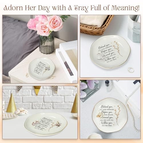 OASSIE Graduation Gifts for Women - 4"x4" Round-Shaped Ceramic Jewelry Dish Tray - Thank You Inspiration College High School Graduation Gifts for Her Friends Sister Women, Decorative Trinket Dish