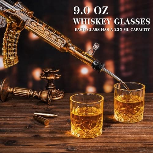Whiskey Decanter AK47 Set with 2 Whiskey Glasses, Gifts for Men Dad Stocking Stuffers, Unique Christmas Anniversary Birthday Gift for Him Husband, Cool Presents liquor dispenser for Home Bar