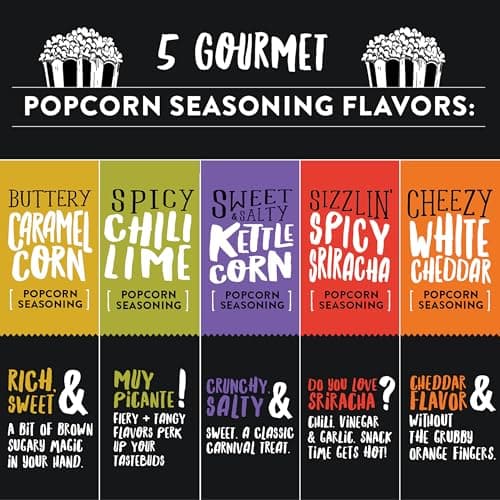 Urban Accents MOVIE NIGHT Popcorn Kernels and Popcorn Seasoning Variety Pack (set of 8) - 3 Non-GMO Popcorn Kernel Packs and 5 Gourmet Popcorn Snack Seasoning