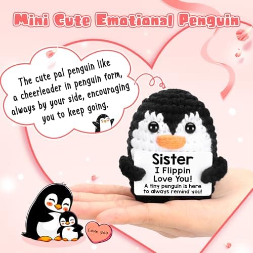 Christmas Birthday Gifts for Sister from Sisters, Handmade Crochet Penguin Sister Birthday Gift Ideas, Funny Sister Gifts for Women Girls, I Love You Sister Bestie Soul Sister Emotional Cute Decor