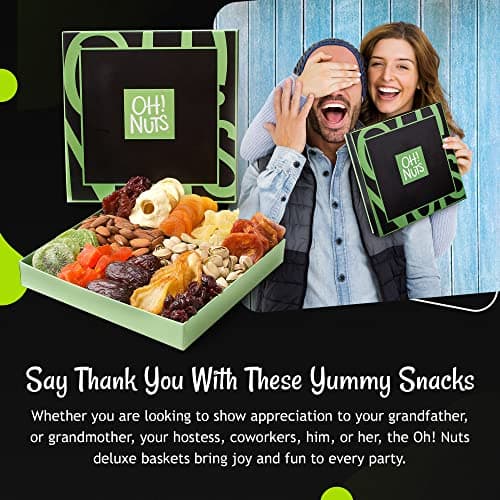 Oh! Nuts Dried Fruits and Nuts Gift Basket - Premium, Healthy Assortment of Nuts & Dried Fruits, Grown and Traditionally Crafted in the USA, Sealed Fresh in Individual Packs (Green box)