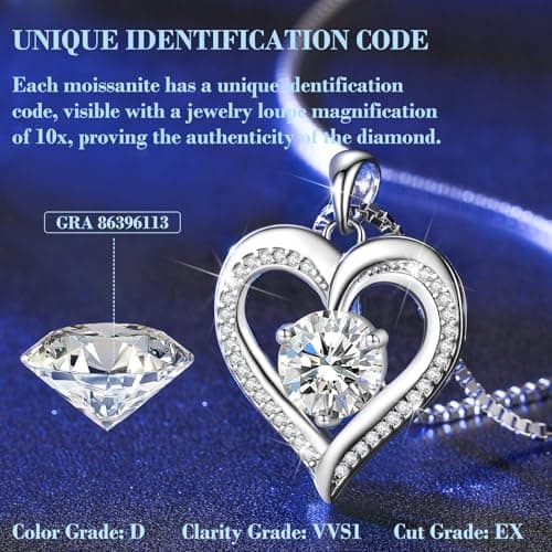 Moissanite Heart Necklaces for Women, 1-3 Carat Moissanite 925 Sterling Silver Necklace, Anniversary Present for Women, Birthday Gifts for Wife, Jewelry Gifts for Christmas, Valentine's Day