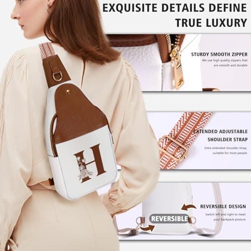 Personalized Crossbody Bag for Women Leather Sling Bags with Initial Letter Chest Bag for Travel, Gift for Mom Wife