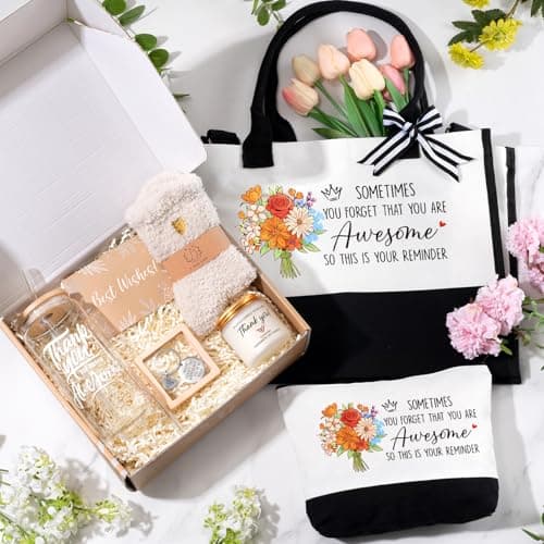 Thank You Gifts for Women, Employee Appreciation Gifts for Coworkers Teacher Nurse Boss Mom Farewell Retirement Thank You Gift Box, Canvas Tote Bag Tumbler Gratitude Gift Baskets