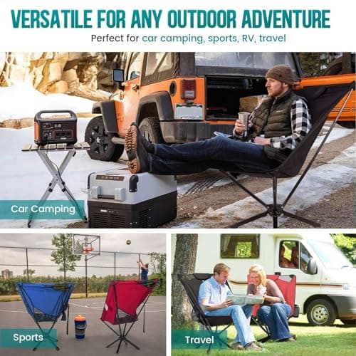 TCEK TCEK Portable High Back Camping Chair with Adjustable Height, Small Compact Outdoor Folding Chair for Adults Travel, Riselite Collapsible Lightweight Packable Camp Chairs, Easy Carry and Quick Setup