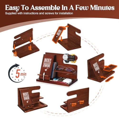 Grandpa Gifts, Fathers Day Grandpa Gifts, Wood Phone Docking Station, Fathers Day Birthday Christmas Stocking Stuffers from Grandkids, Nightstand Organizer