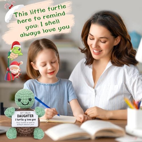 Mini Funny Turtle Daughter Gifts from Mom Dad, Birthday Gifts for Kids Teens Adults Daughter in Law Bonus Step, I Love You Small Cute Stuff Things, Handmade Emotional Positive Crochet Turtle