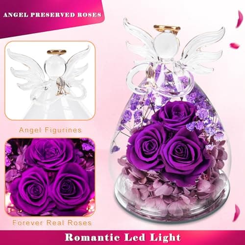 Beferr Birthday Gifts for Women Mom Fresh Flowers for Delivery Prime Forever Preserved Rose in Glass Angel Figurine for Grandma Sister Daughter Wife