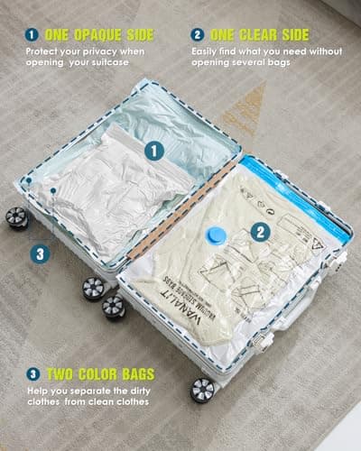 Vacuum Storage Bags for Travel, 8 Pack (4S+4XS) Vacuum Seal Bags with Wireless Rechargeable Electric Pump, Travel Essentials Space Saving Compression Bag for Clothes, Luggage, Suitcase, Backpack, Trip