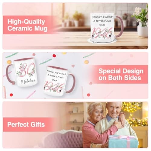 80th Birthday Gifts for Women Her, 1945 Vintage Birthday Coffee Mugs with Silicone Coaster, Fabulous 1945 Gifts Ideas for 80 Years Old Women Mom Sisters Grandma