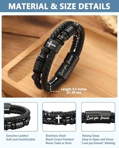 UNGENT THEM Joshua 1:9 Encouraging Christian Birthday Gifts for Boys Teens Men, Bible Verse Leather Cross Bracelet