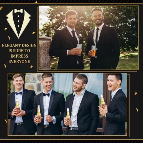 60Pcs Groomsmen Gifts Groomsmen Proposal Box with Shot Glasses Socks Sunglasses PU Leather Toiletry Bag Bottle Opener Can Cooler Groomsman Gifts for Wedding Groomsmen Best Man Gift (60, Brown)