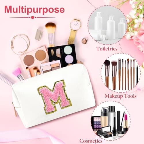 Personalized Initial Makeup Bag - Trendy Stuff for Teen Girls & Friends - Cute Graduation Gifts for Teenage Women & Bridesmaids (M)