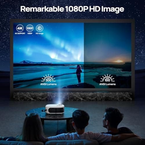 Projector with WiFi and Bluetooth, 1080P Full HD Portable Projector, 4K Supported Outdoor Projector, Lag-free 5G WIFI 6, Compatible with iPhone, Android, PC, TV Stick, PS5, Xbox
