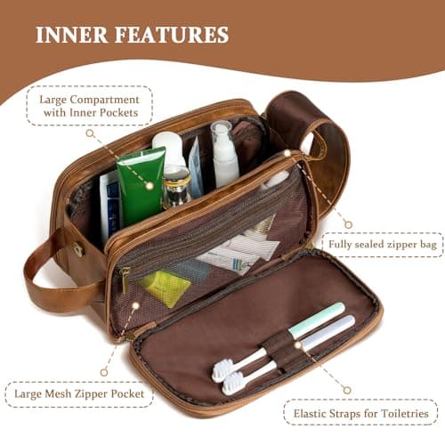 Janhavi Personalized Toiletry Bag for Men, Gifts for Boyfriend, Toiletry Bag For Shower Caddy,Personalized Initials & Mountain, Mens Toiletry Travel Bag, Travel Essentials for Men (Brown J)