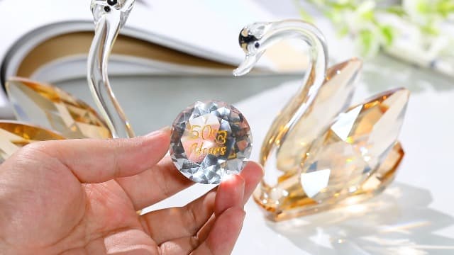 YWHL 50th Wedding Anniversary Swan Gifts for Parents, 50 Years for Couple, Crystal Swan Figurine Decoration for 50 Years of Marriage