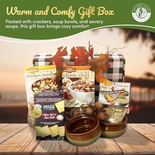 Gift Basket Village Soup Gift Basket – Dried Soup Mixes Variety, Instant Soup Packets, Crackers & Bowls, Soup Gift Baskets for Adults, Comfort Food Box for Cold & Warm Season - Medium