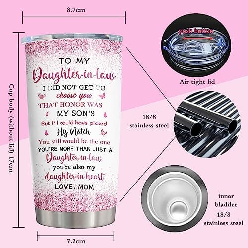 ZANIION Daughter In Law Gift Tumbler 20oz 1PC, Thoughtful Gifts Ideas For Daughter-In-Law From Mother-In-Law Mug, Best Christmas Mothers Day Weeding Decoration Present For Future Son'S Wife Coffee Cup