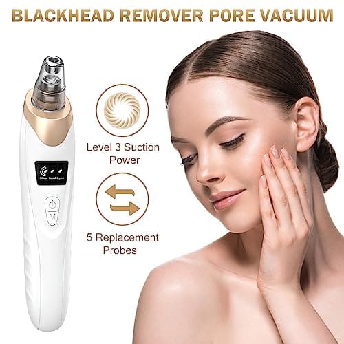 Blackhead Remover Pore Vacuum Kit -Blackhead Extractor Tool with 3 Adjustable Suction Levels, 5 Probes, USB Rechargeable, Suitable for Women and Men(White)